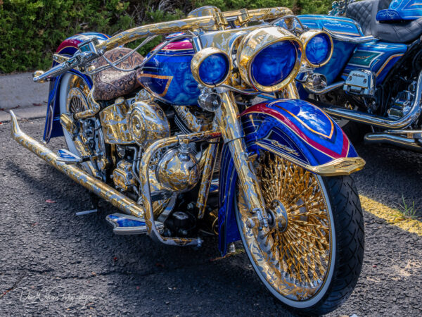 A heavily customized Harley-Davidson motorcycle.